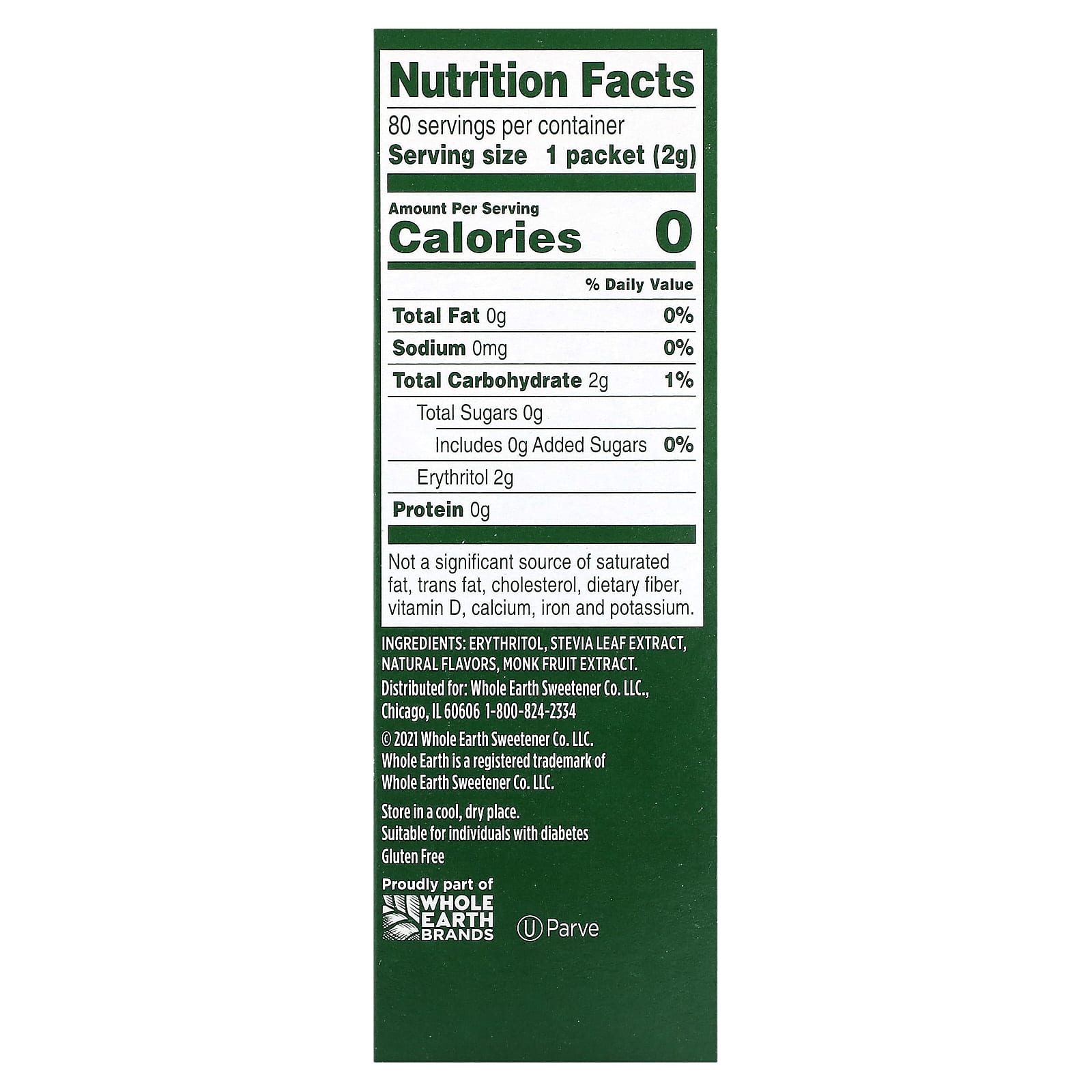 Whole Earth, Stevia Leaf & Monk Fruit with Erythritol, 80 Packets, 5.6 oz (160 g) - Image 2