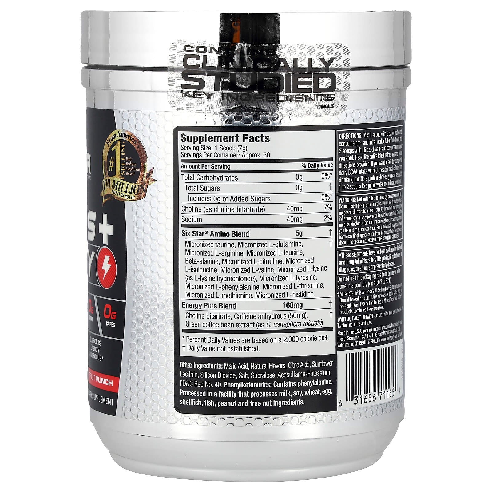 SIXSTAR, Elite Series, Aminos + Energy, Fruit Punch, 7.29 oz (207 g) - Image 2