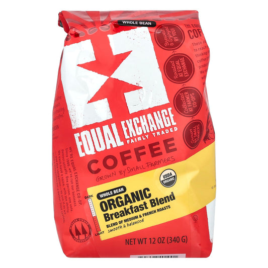 Fair Trade Organic Coffee, Breakfast Blend, 12 oz, Whole Bean - Image 1
