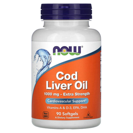 NOW Foods, Cod Liver Oil, Extra Strength, 1,000 mg, 90 Softgels - Image 1