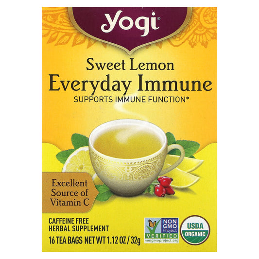 Yogi Tea, Sweet Lemon Everyday Immune, Caffeine Free, 16 Tea Bags, 1.12 oz (32 g) Each - Image 1
