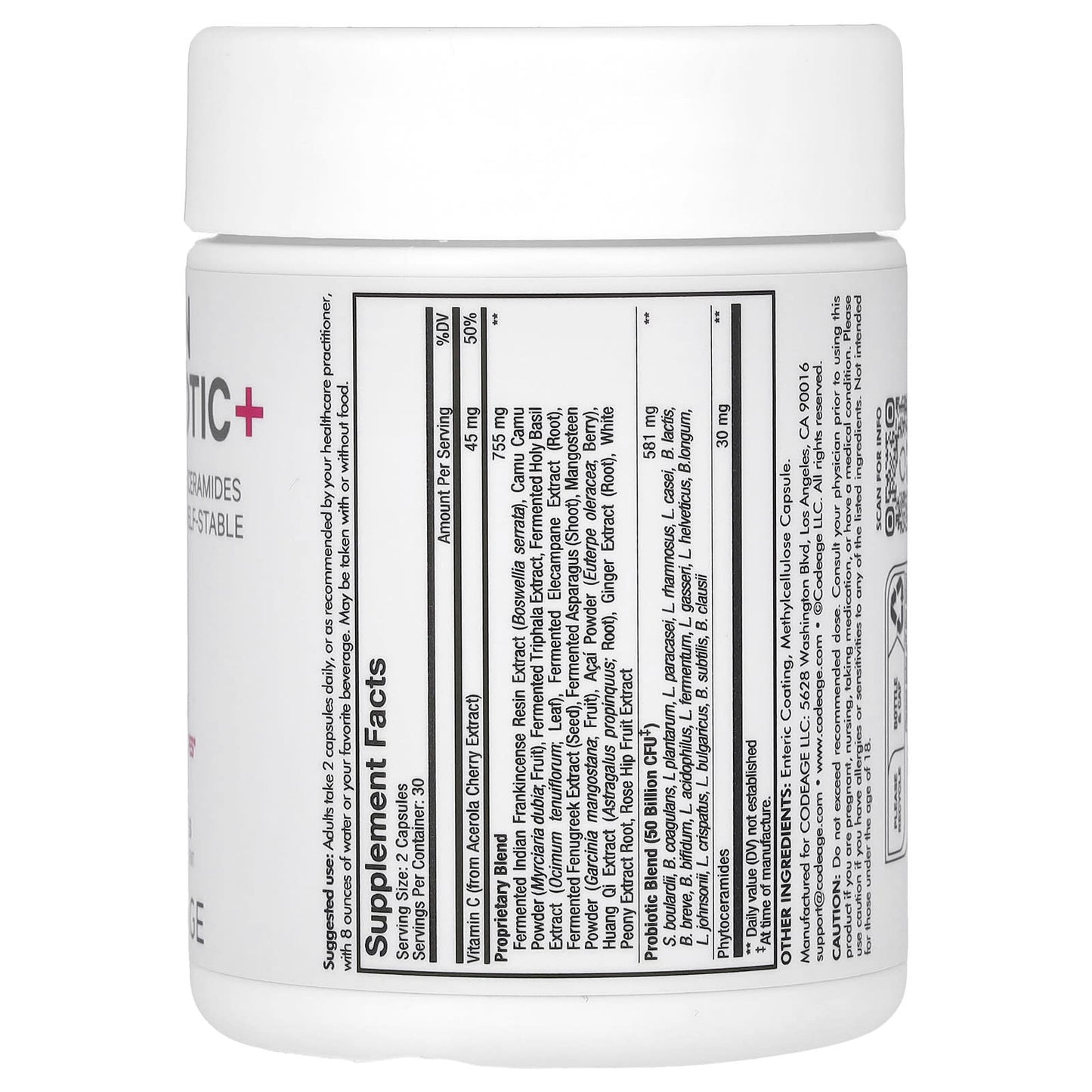 Codeage Skin Probiotic+ Supplement for Glowing Skin, 50 Billion CFU, 60 Capsules - Image 2