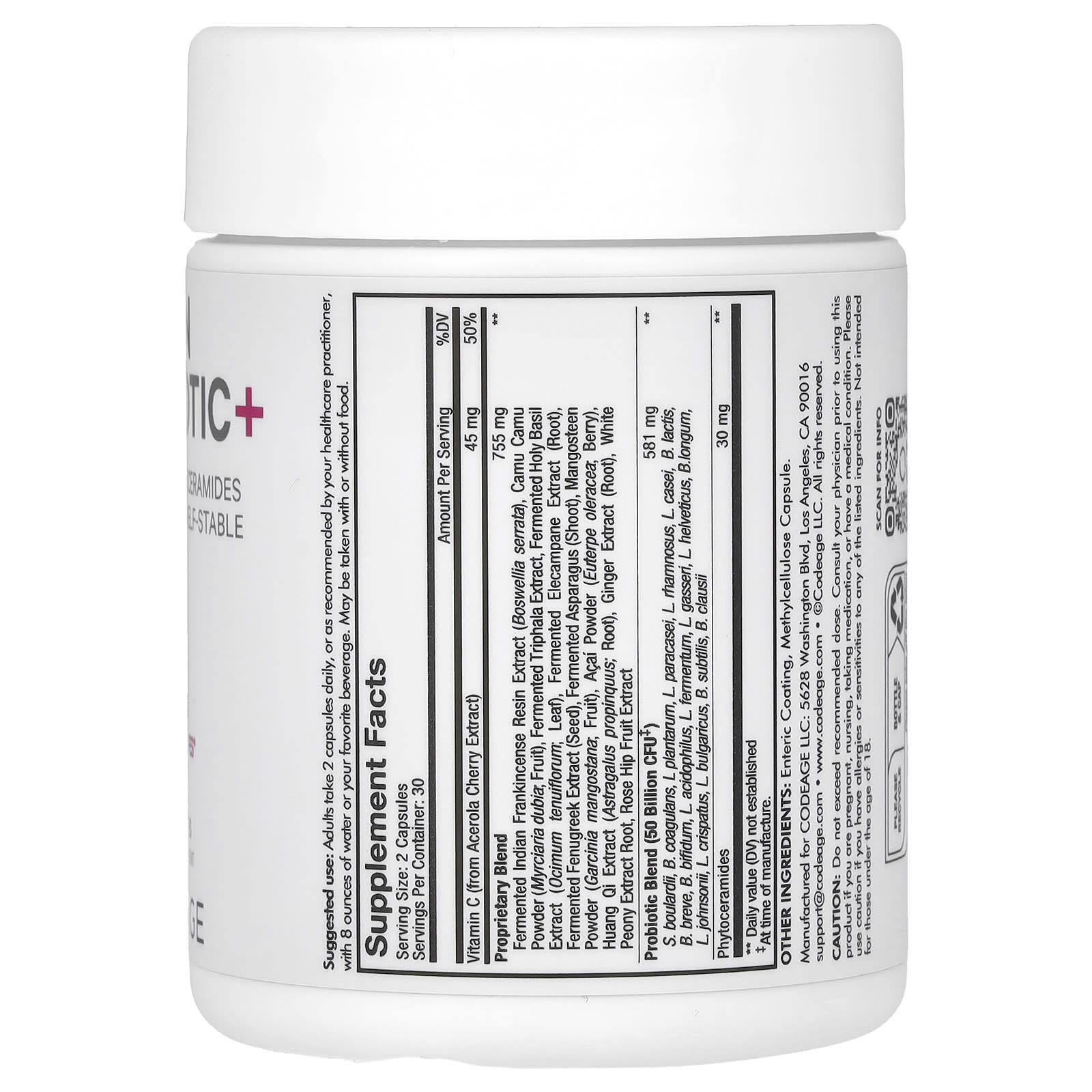 Codeage Skin Probiotic+ Supplement for Glowing Skin, 50 Billion CFU, 60 Capsules - Image 2