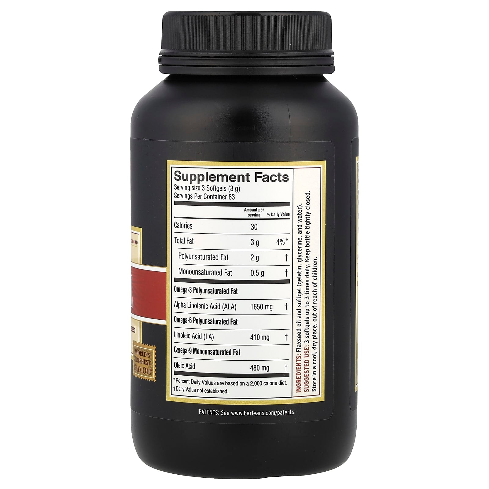 Barlean's Fresh Flax Oil 250 Softgels - Omega-3 Supplement - Image 2