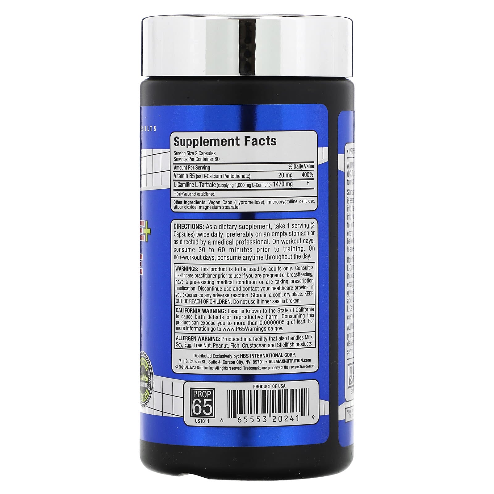 Boost Energy & Lean Muscle with ALLMAX L-Carnitine L-Tartrate 120 Capsules - Image 2