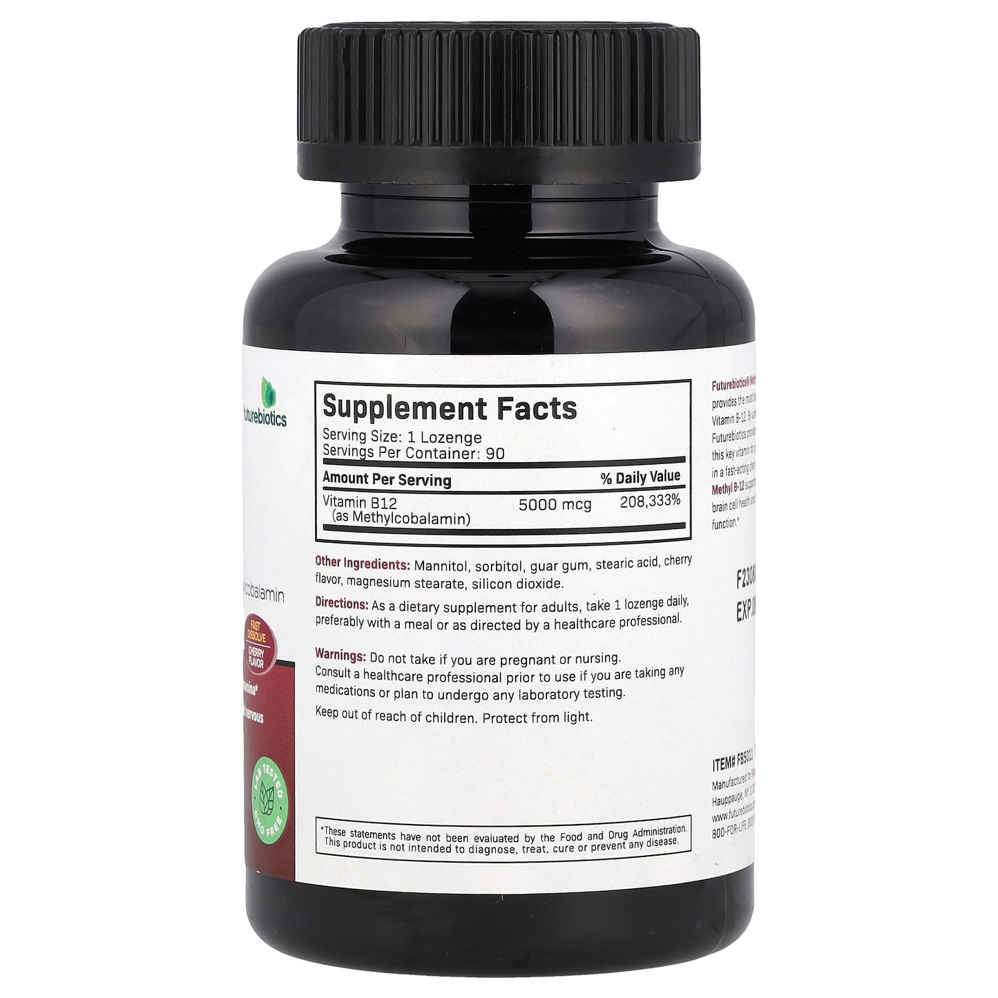 Futurebiotics Methyl B-12 5,000 mcg Energy & Brain Support Lozenges - 90 Count - Image 2
