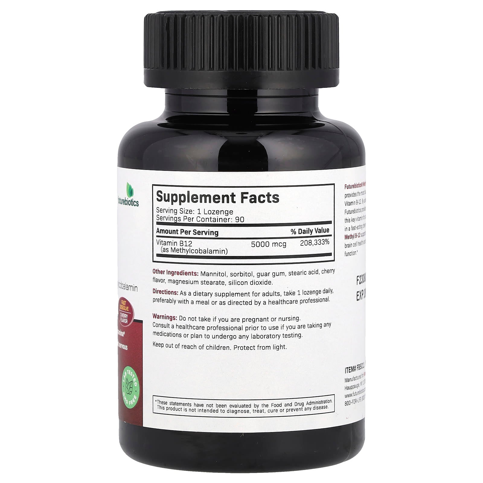 Futurebiotics Methyl B-12 5,000 mcg Energy & Brain Support Lozenges - 90 Count - Image 2