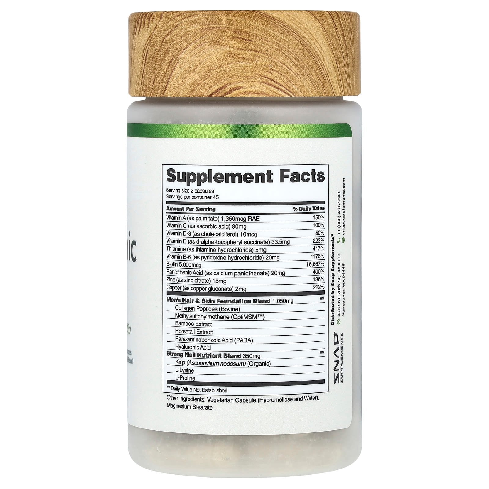 Snap Supplements, Men's Hair Tonic, Hair & Beard, 90 Capsules - Image 2