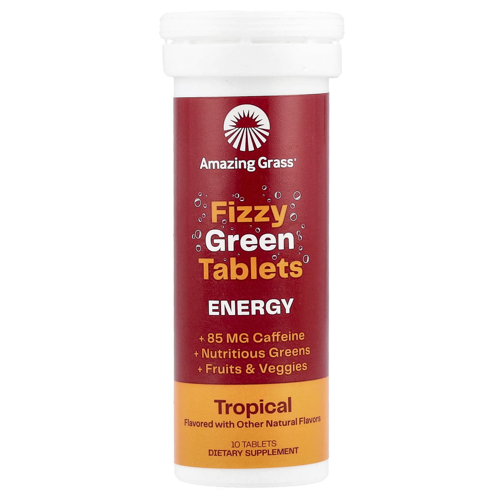 Amazing Grass Fizzy Green Tablets, Tropical Energy Boost, 10 Tablets - Image 1