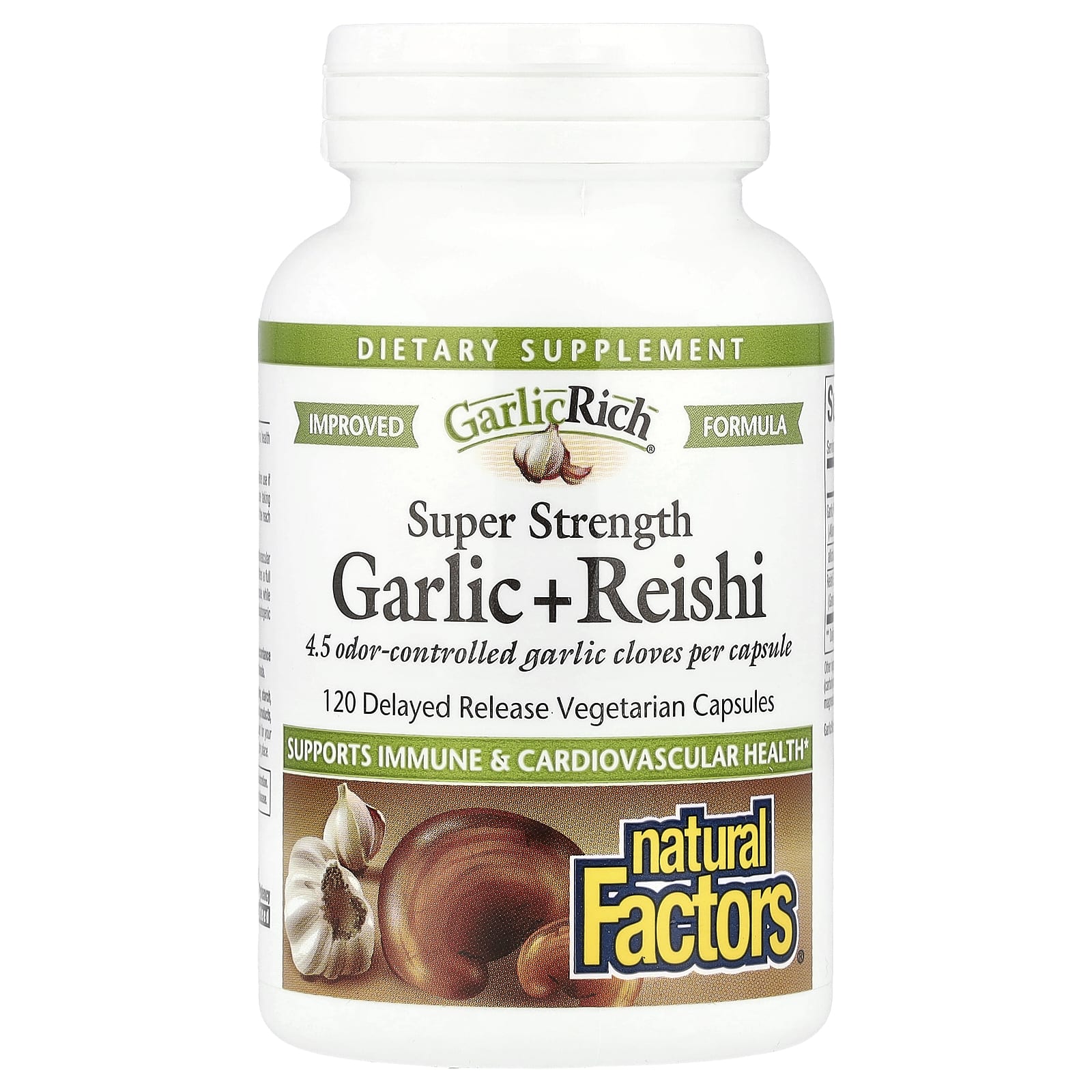 Natural Factors, GarlicRich®, Super Strength Garlic + Reishi, 120 Delayed Release Vegetarian Capsules - Image 1