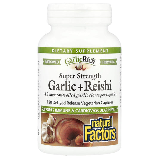 Natural Factors, GarlicRich®, Super Strength Garlic + Reishi, 120 Delayed Release Vegetarian Capsules - Image 1