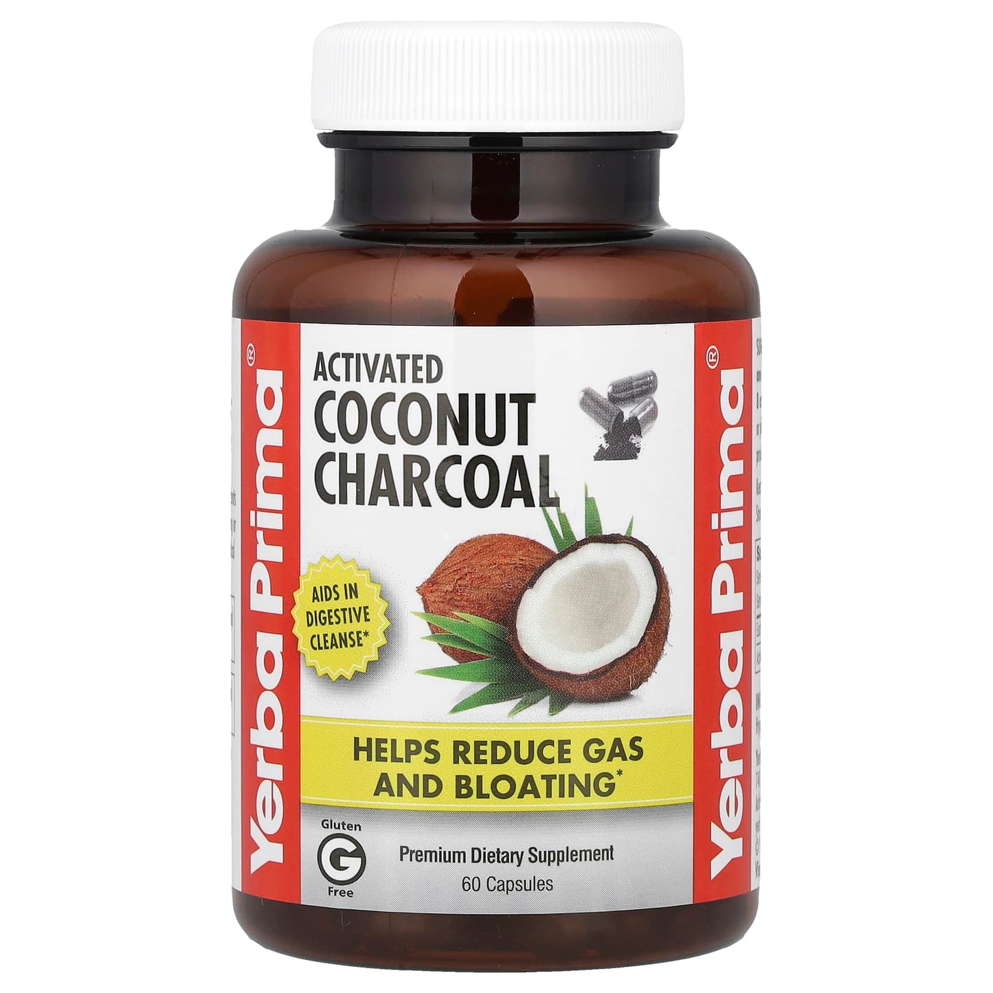 Yerba Prima, Activated Coconut Charcoal, 60 Capsules (130 mg per Capsule) - Image 1
