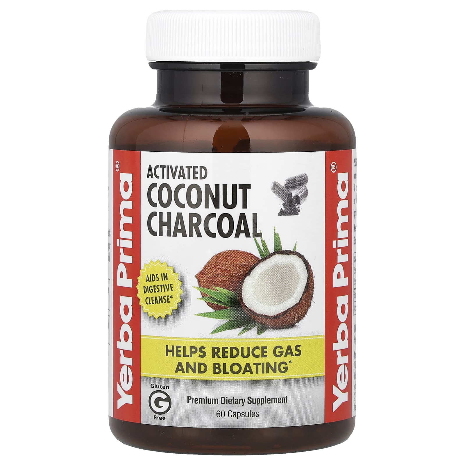 Yerba Prima, Activated Coconut Charcoal, 60 Capsules (130 mg per Capsule) - Image 1