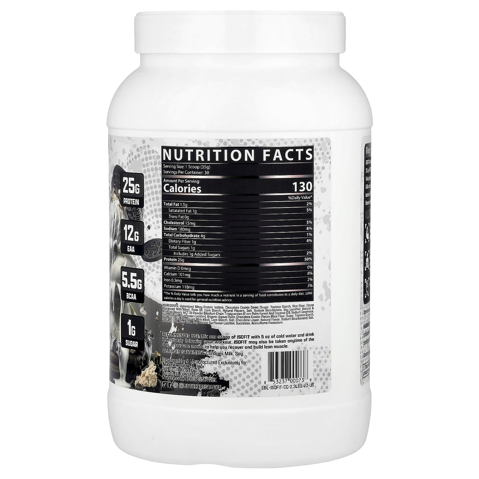 Nutrex Research, IsoFit® Protein, Premium Dessert Isolate, Cookies & Cream, 2.3 lbs (1,050 g) - Image 2