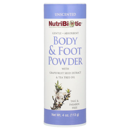 NutriBiotic, Body & Foot Powder with Grapefruit Seed Extract & Tea Tree Oil, Unscented, 4 oz (113 g) - Image 1