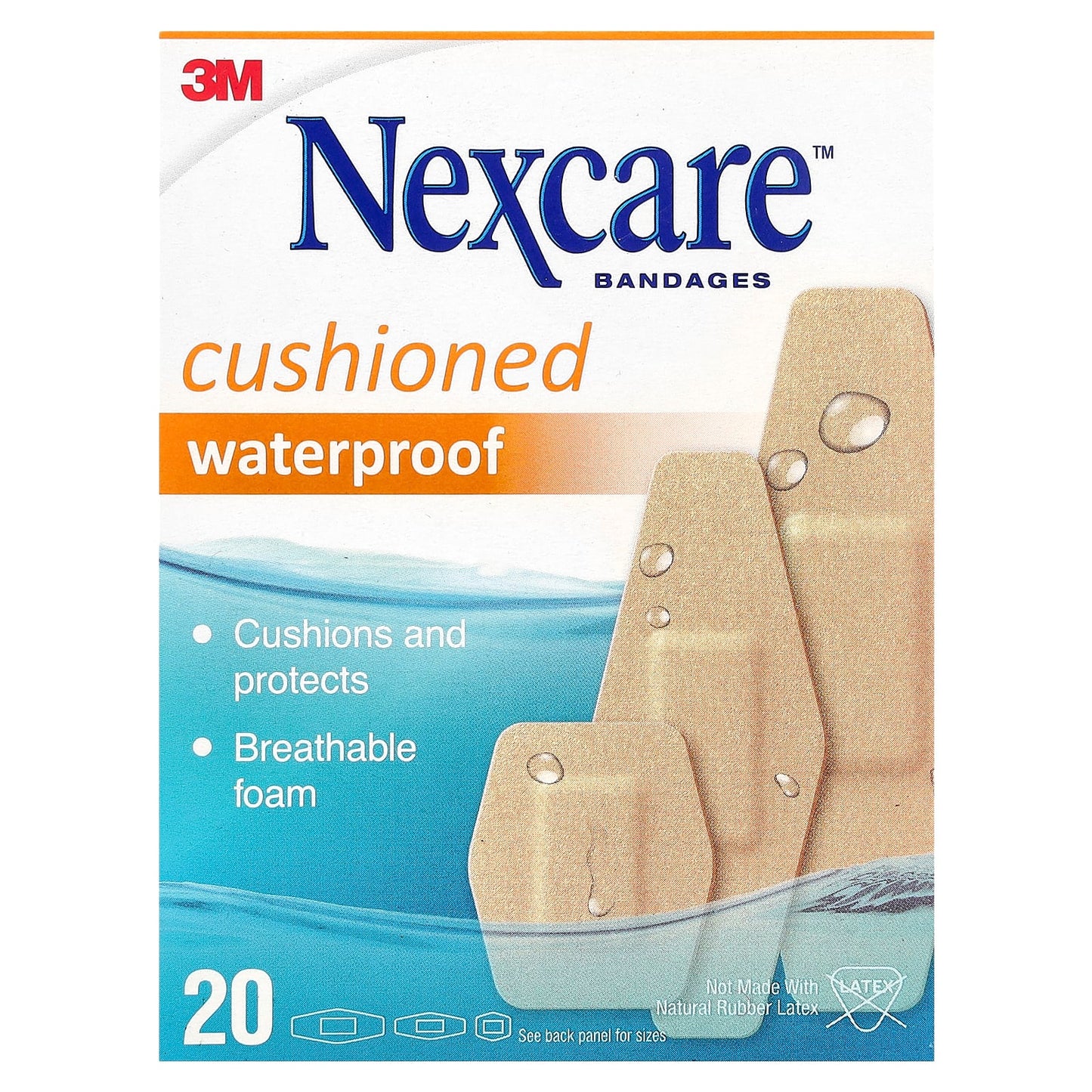 Nexcare, Cushioned Waterproof Bandages, 20 Assorted Sizes - Image 1