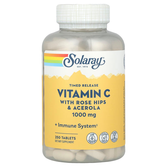 Solaray, Timed Release Vitamin C with Rose Hips & Acerola, 1,000 mg, 250 Tablets - Image 1