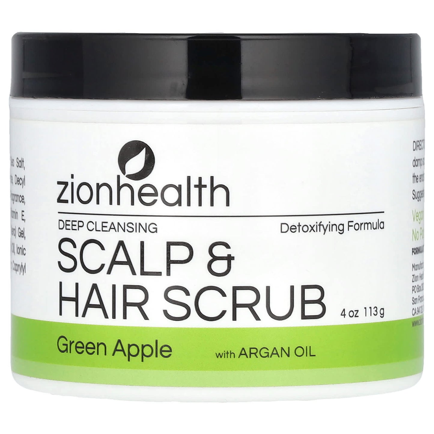 Zion Health, Deep Cleansing Scalp & Hair Scrub with Argan Oil, Green Apple, 4 oz (113 g) - Image 1