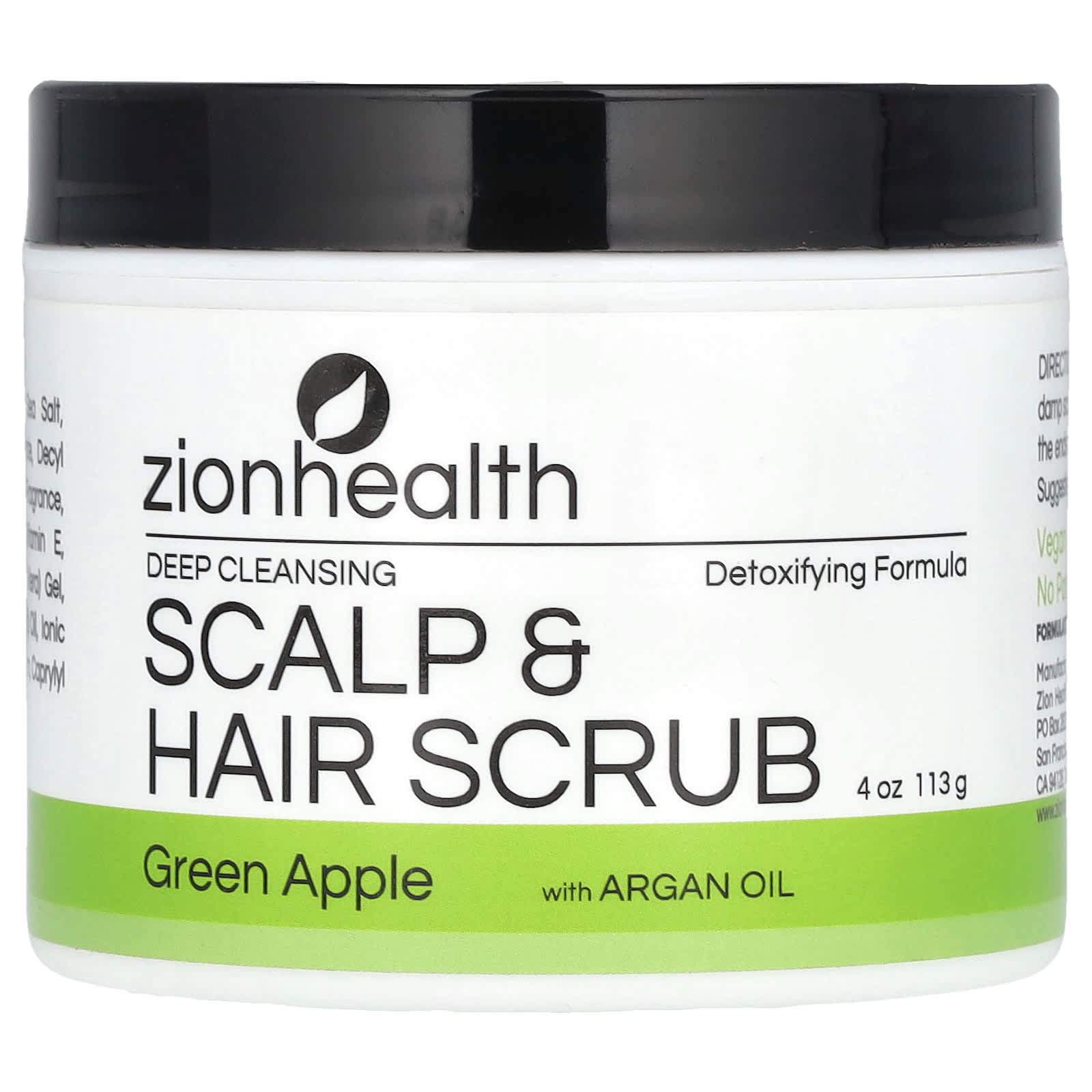 Zion Health, Deep Cleansing Scalp & Hair Scrub with Argan Oil, Green Apple, 4 oz (113 g) - Image 1