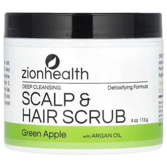 Zion Health, Deep Cleansing Scalp & Hair Scrub with Argan Oil, Green Apple, 4 oz (113 g) - Image 1