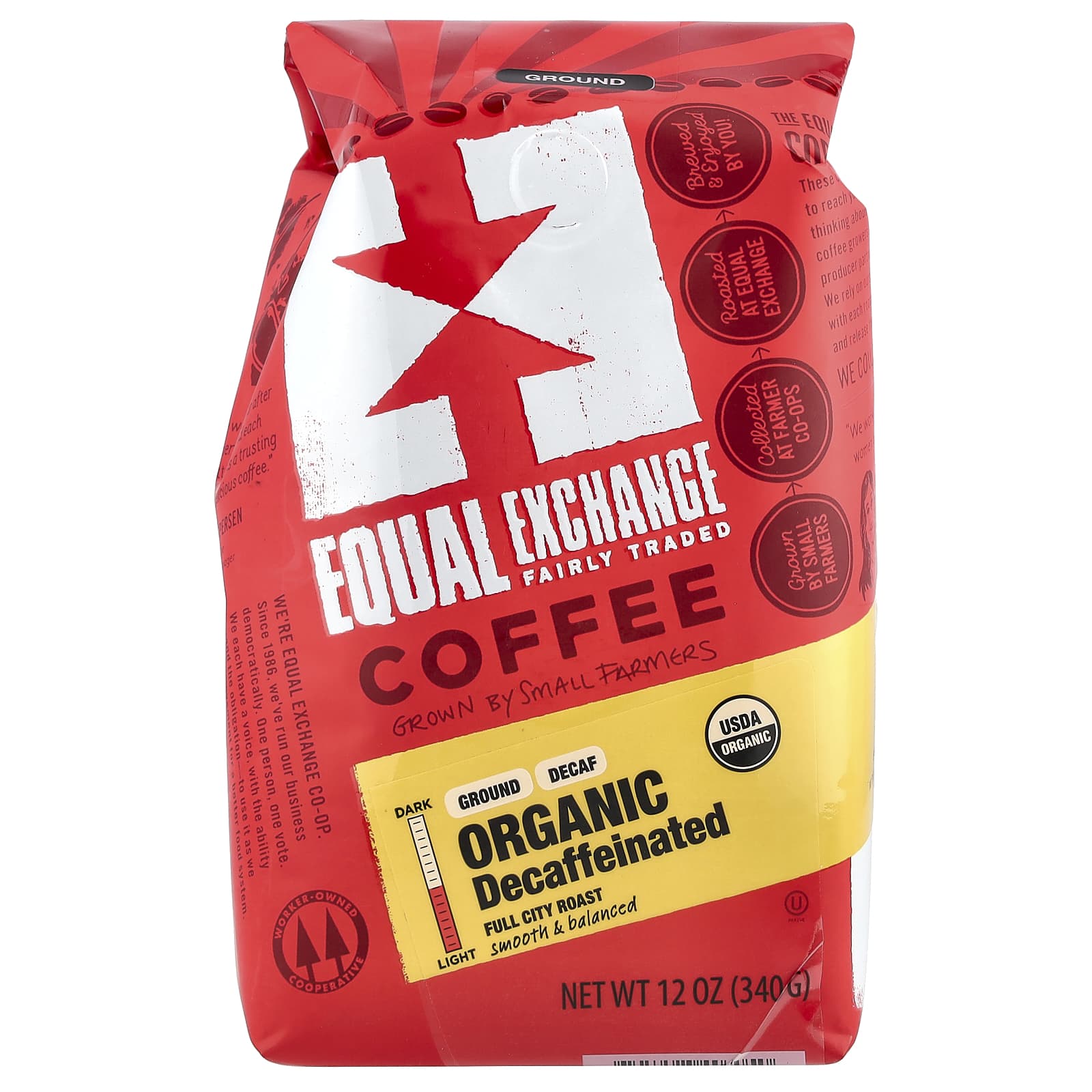 Decaf Organic Coffee Grounds by Equal Exchange, Full City Roast, 12 oz - Image 1