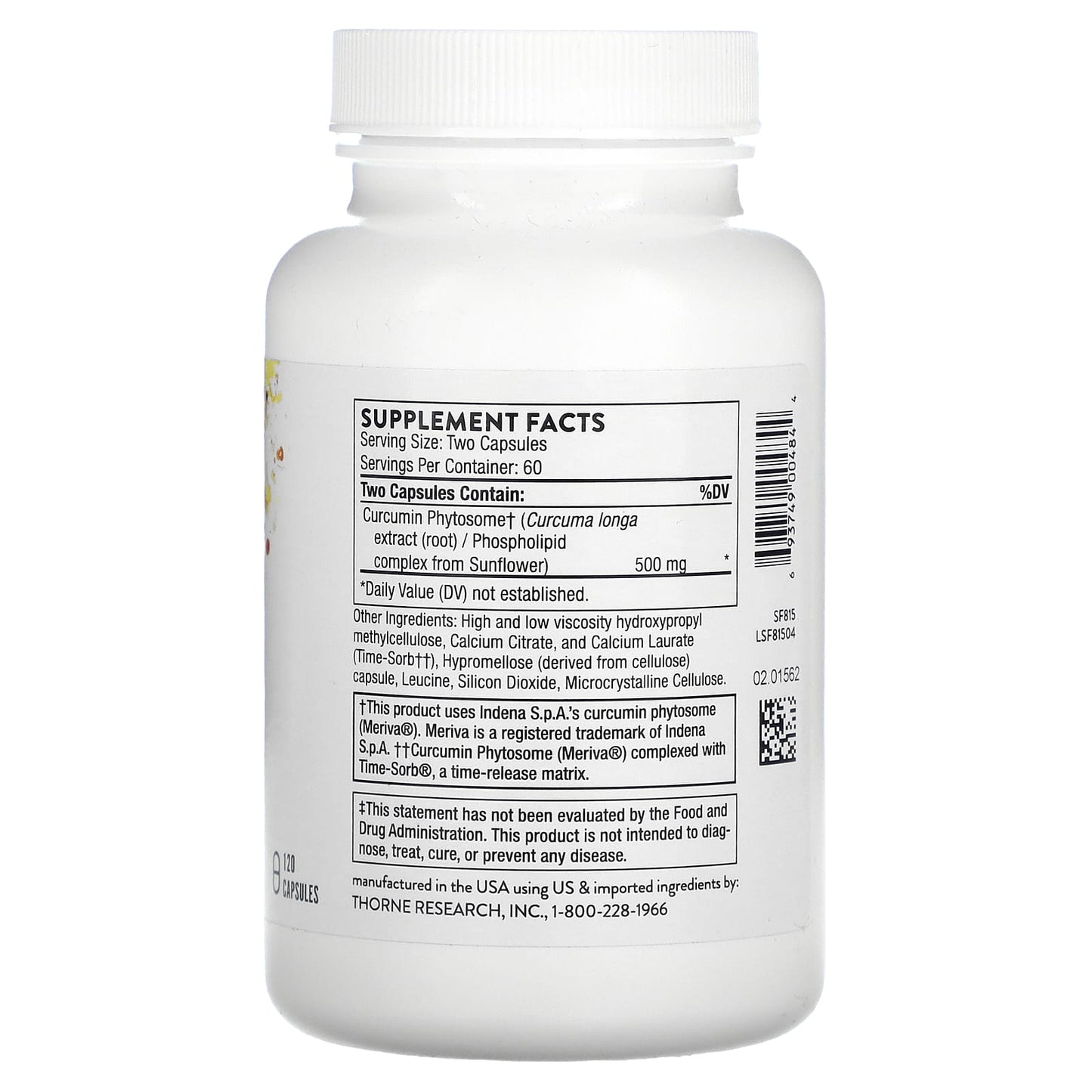 Thorne, Curcumin Phytosome, Sustained Release, 120 Capsules (250 mg per Capsule)