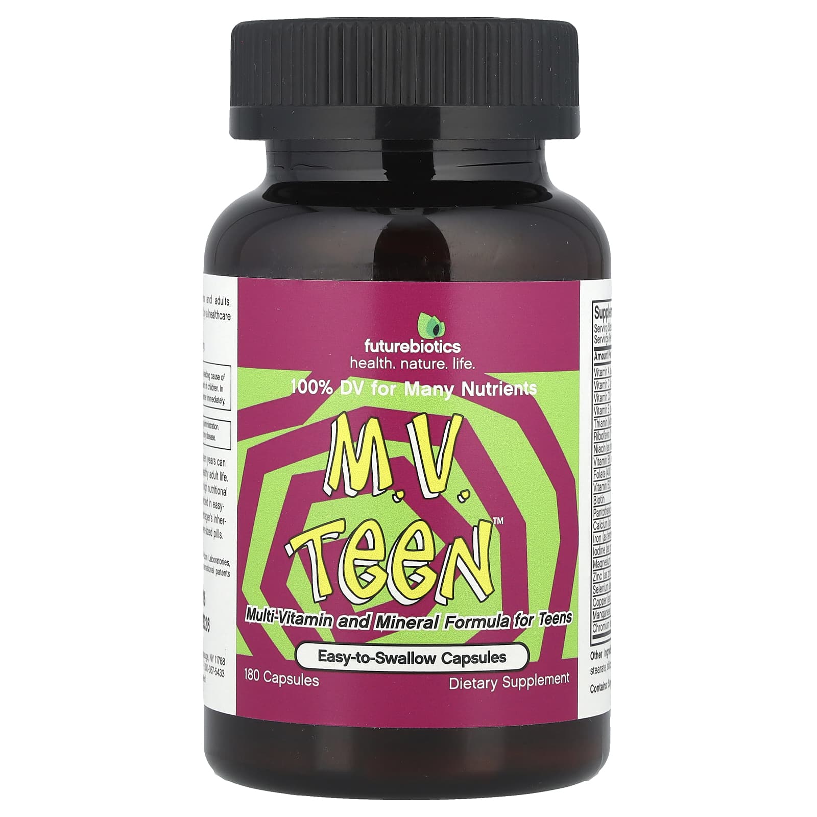 Futurebiotics M.V. Teen Multi-Vitamin Capsules for Teens & Adults - 180 Count - Image 1