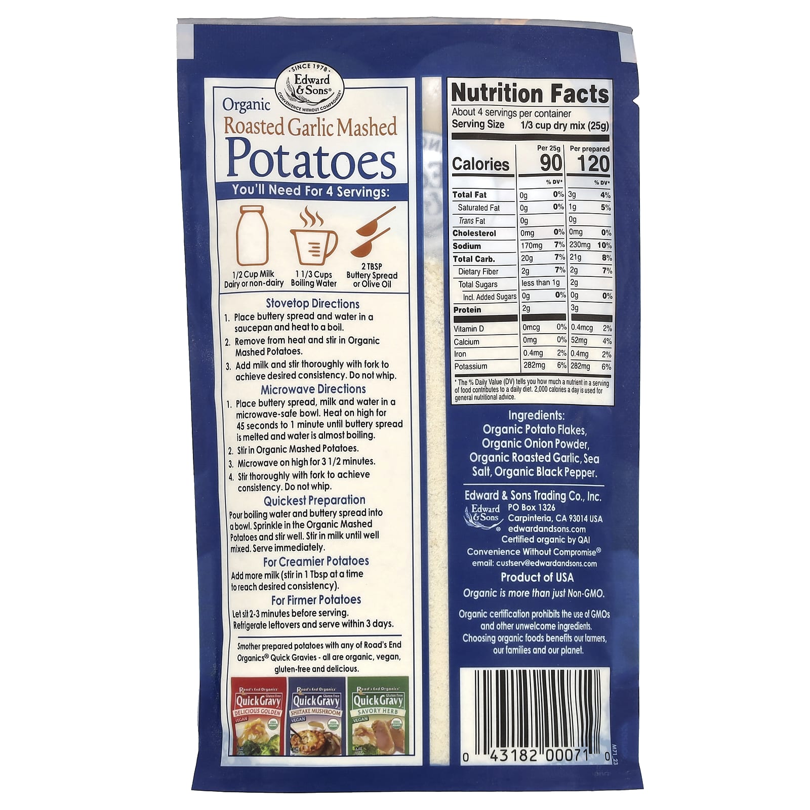 Edward & Sons Organic Roasted Garlic Mashed Potatoes, 3.5 oz (100g) - Image 2