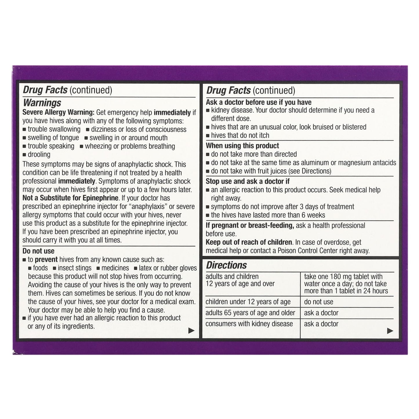 Allegra 24-Hour Hives Relief Tablets, 180mg, 30 Count - Image 2