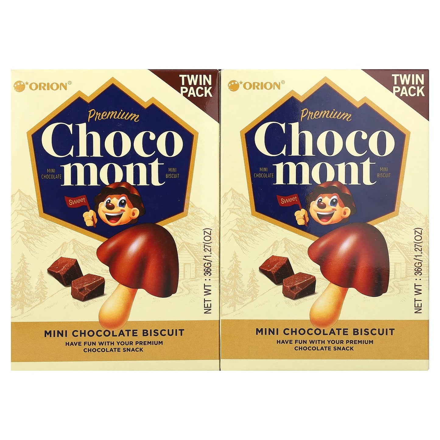 Orion, Premium Choco Mont, Mini Chocolate Biscuit, 2 Packs, 1.27 oz (36 g) Each - Image 1