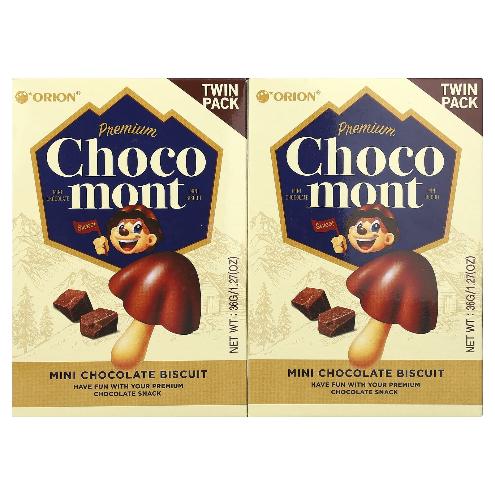 Orion, Premium Choco Mont, Mini Chocolate Biscuit, 2 Packs, 1.27 oz (36 g) Each - Image 1