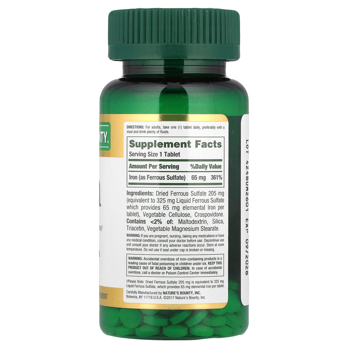 Nature's Bounty, Iron, 65 mg, 100 Tablets - Image 2