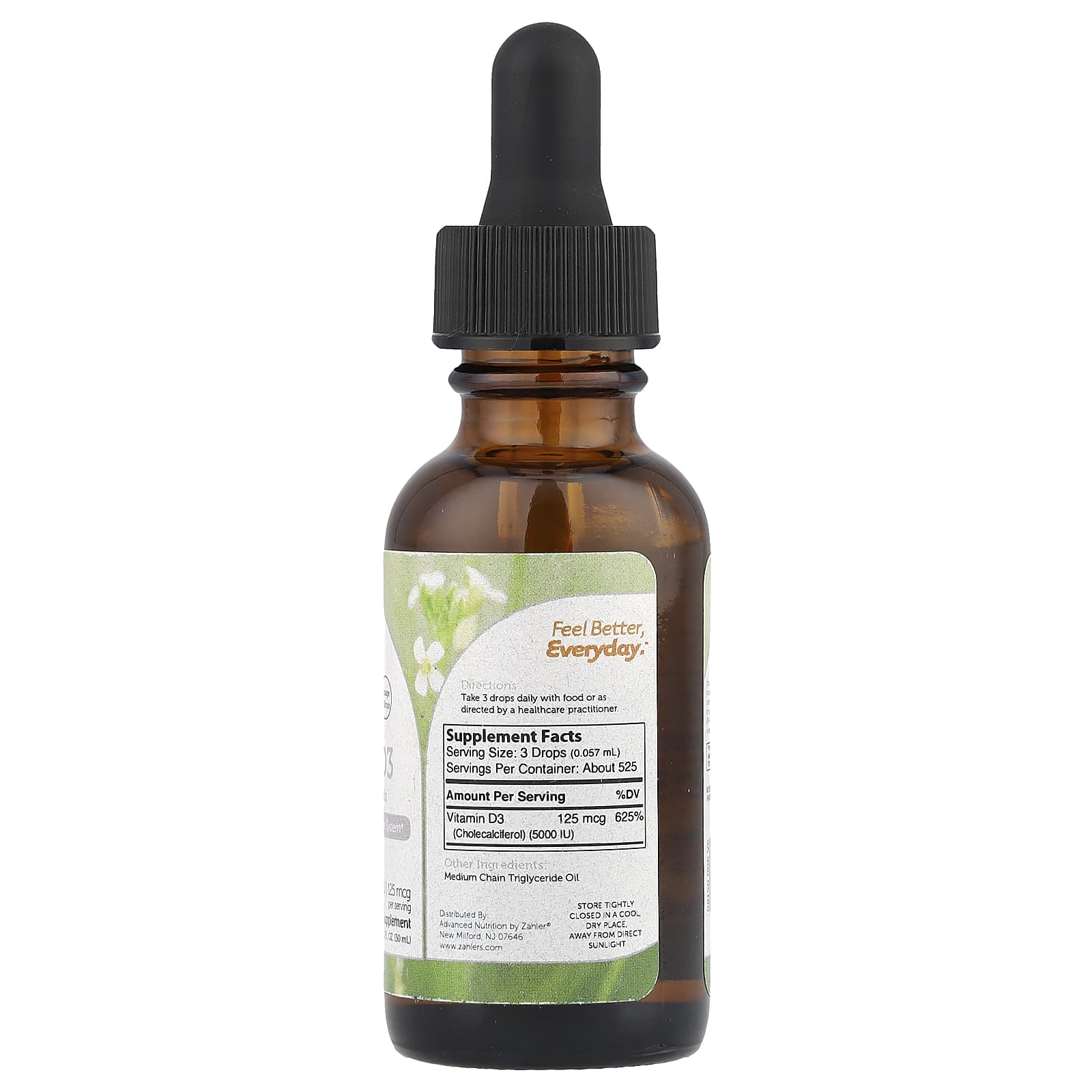 Zahler, Vitamin D3, Advanced D3 Formula, 125 mcg (5,000 IU), 1 fl oz (30 ml) - Image 2