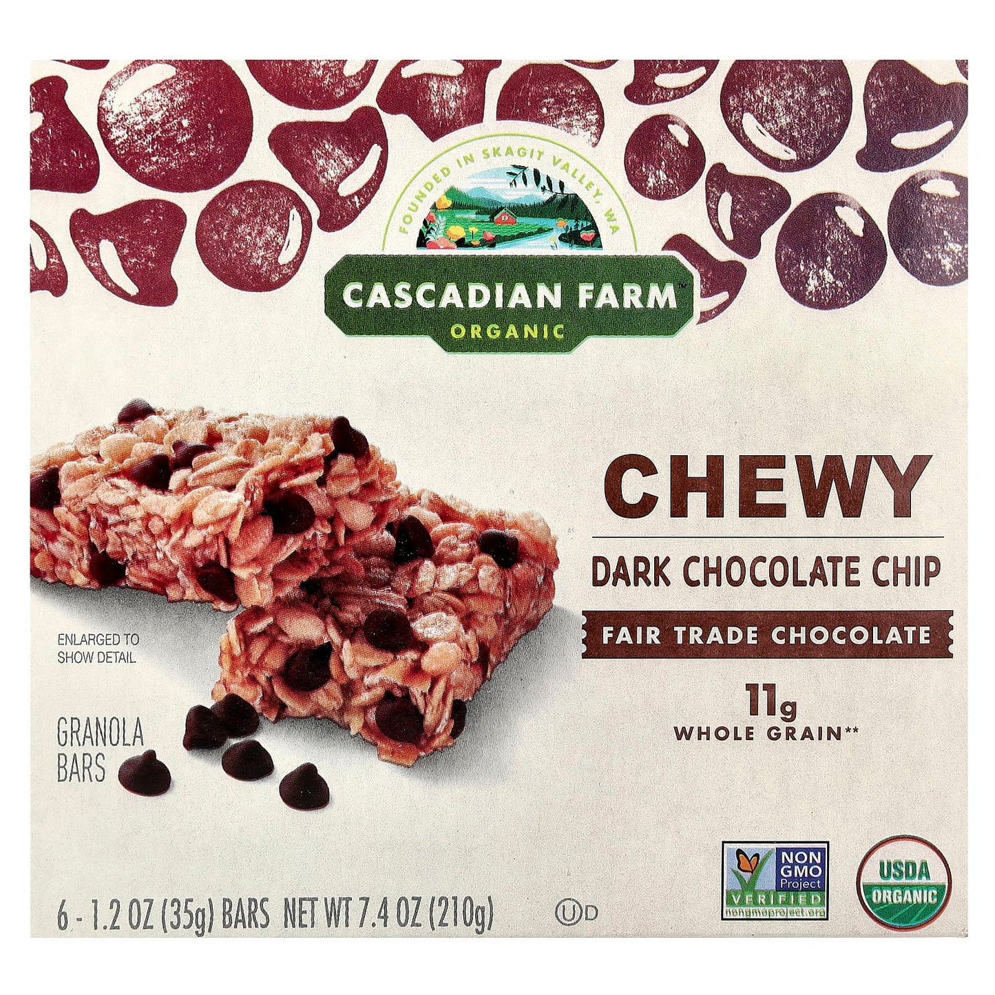 Organic Dark Chocolate Chip Granola Bars by Cascadian Farm - 6 Bars - Image 1