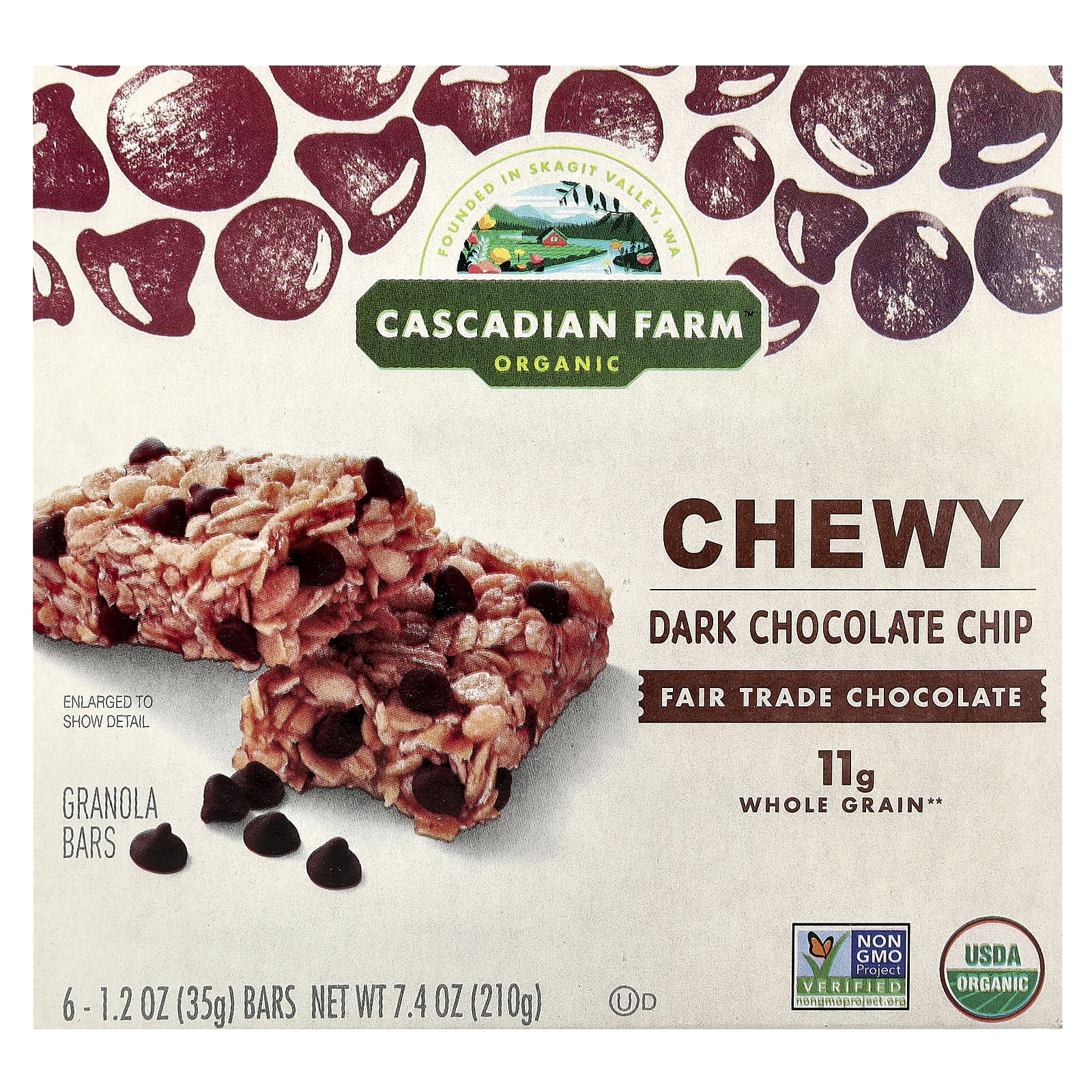 Organic Dark Chocolate Chip Granola Bars by Cascadian Farm - 6 Bars - Image 1