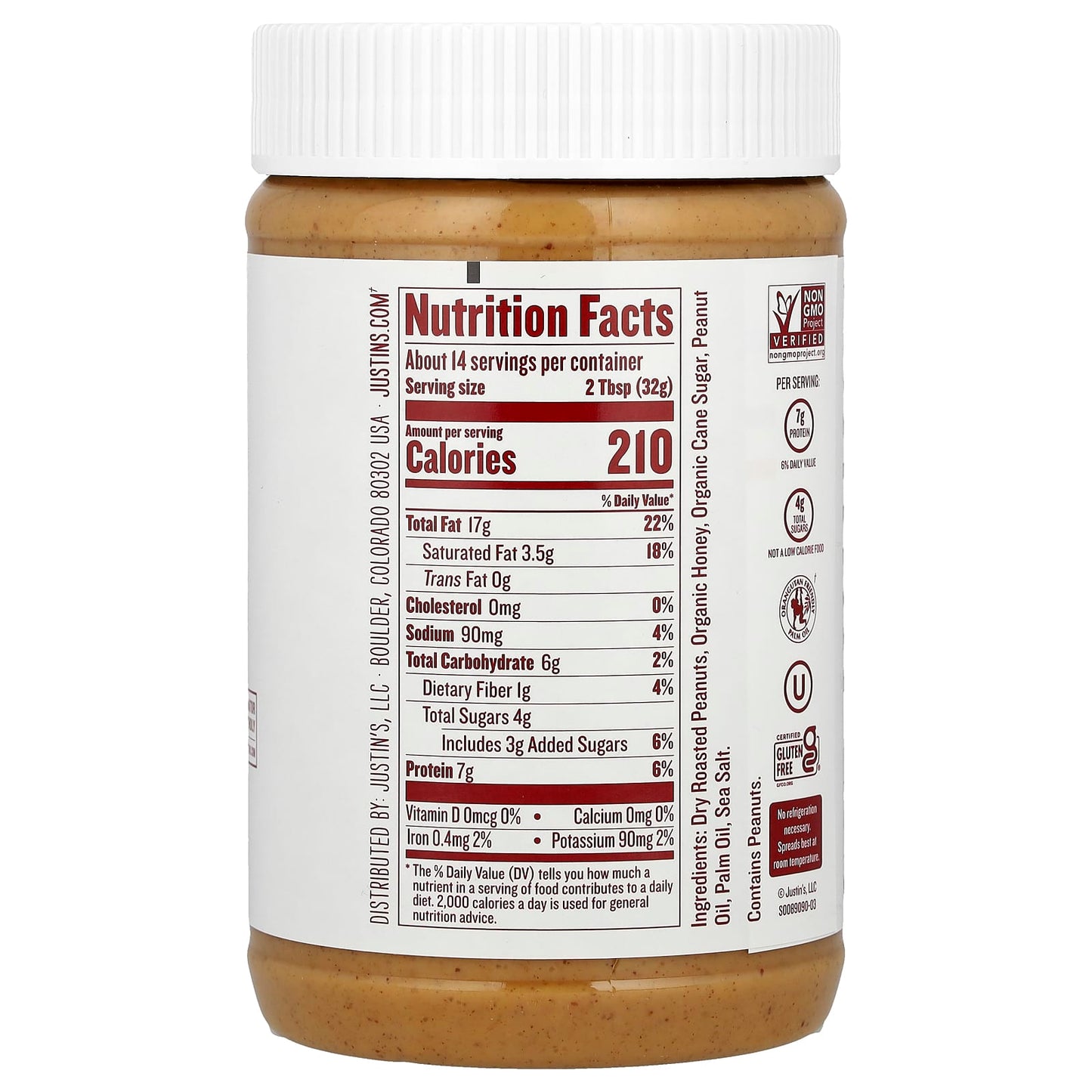 Honey Peanut Butter Spread by Justin's Nut Butter, 16 oz - Image 2