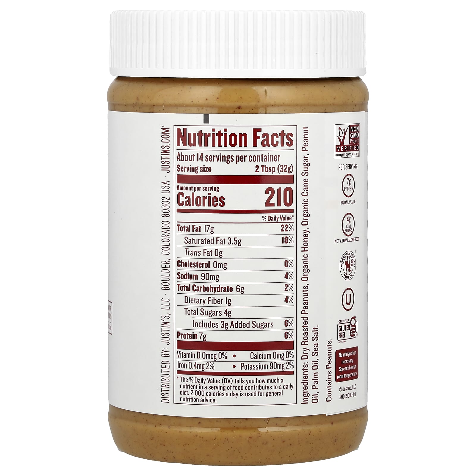 Honey Peanut Butter Spread by Justin's Nut Butter, 16 oz - Image 2