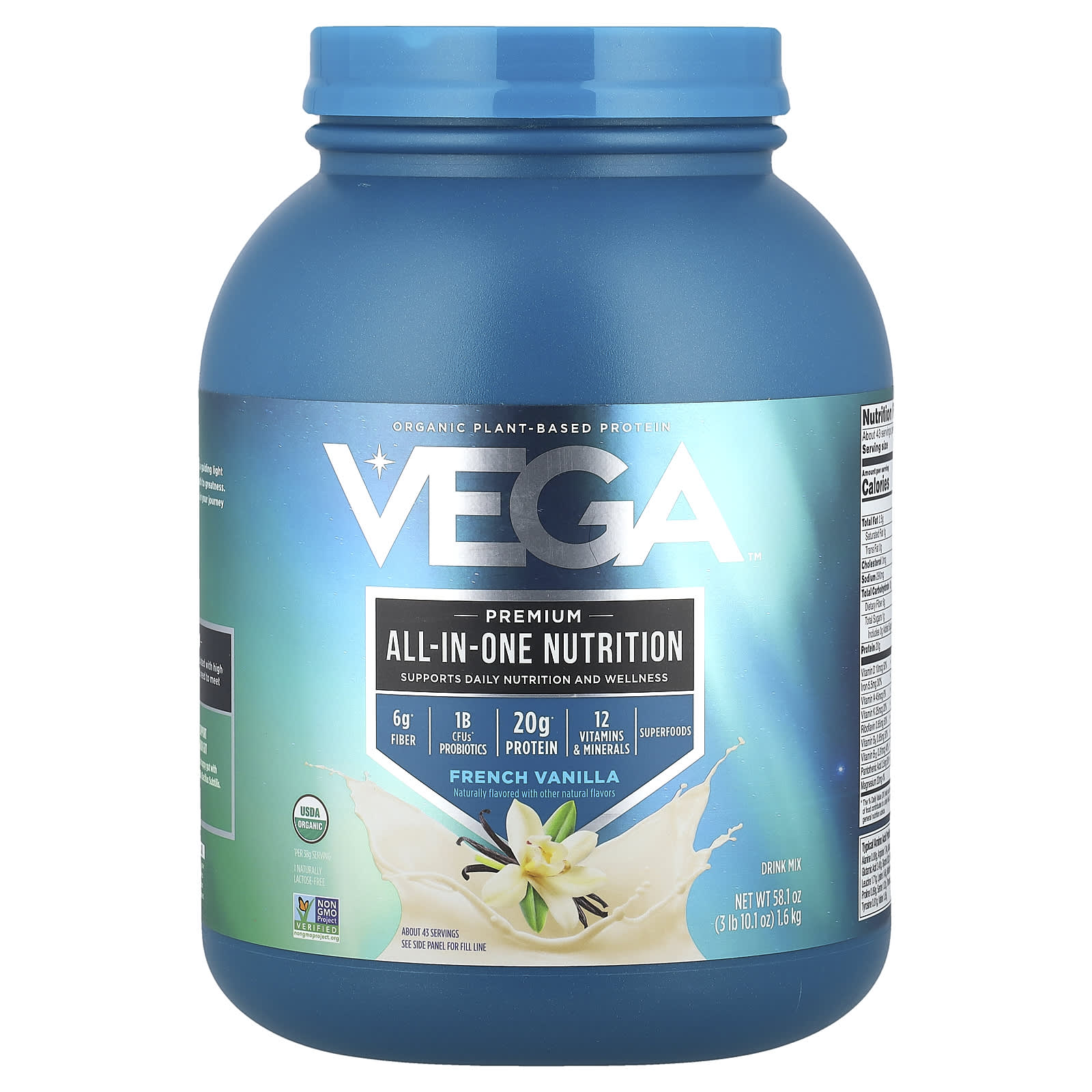 Vega, Organic Plant-Based Protein, Premium All-In-One Nutrition, French Vanilla , 3 lb 10.1 oz (1.6 kg) - Image 1