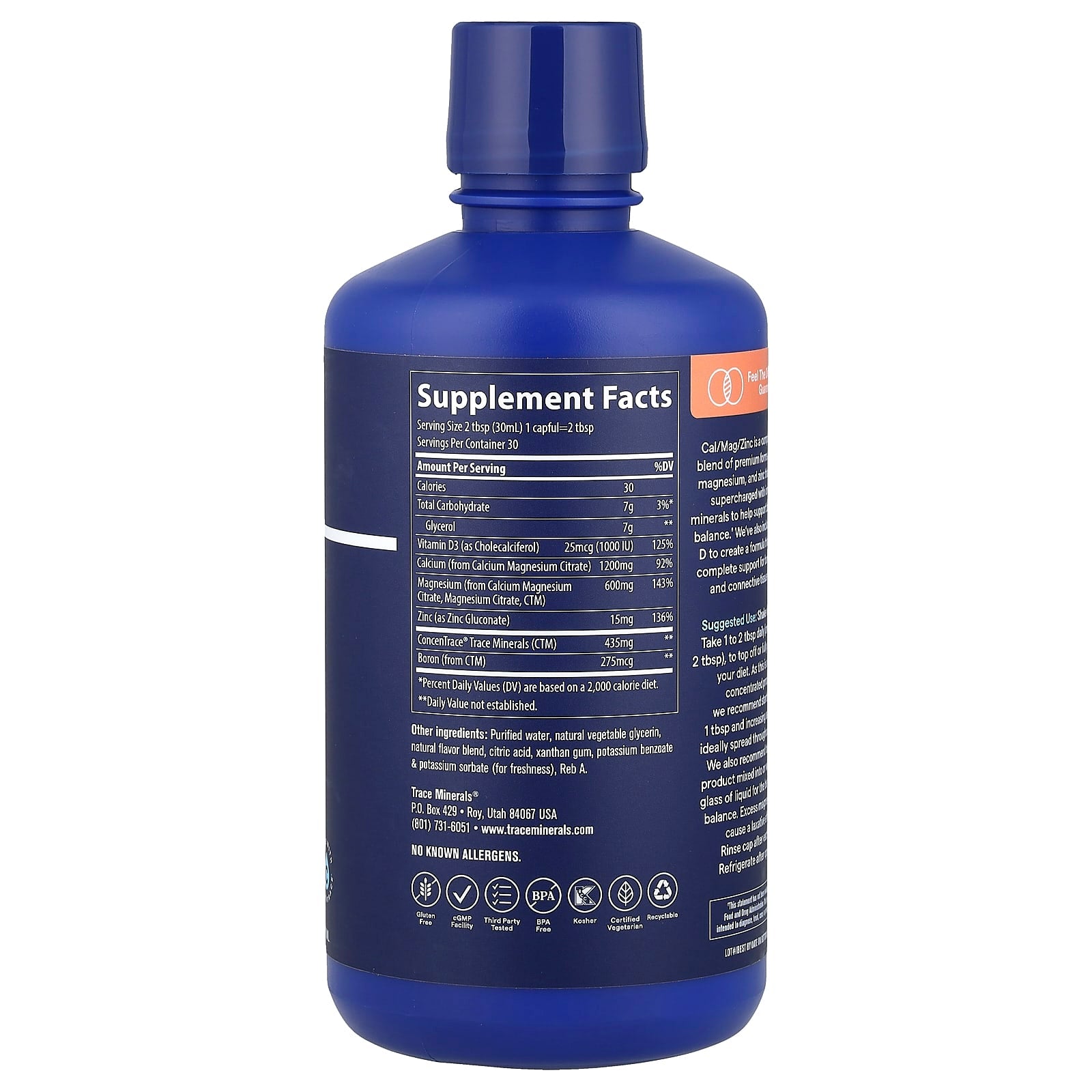 Trace, Liquid Cal/Mag/Zinc, Piña Colada, 30 fl oz (887 ml) - Image 2