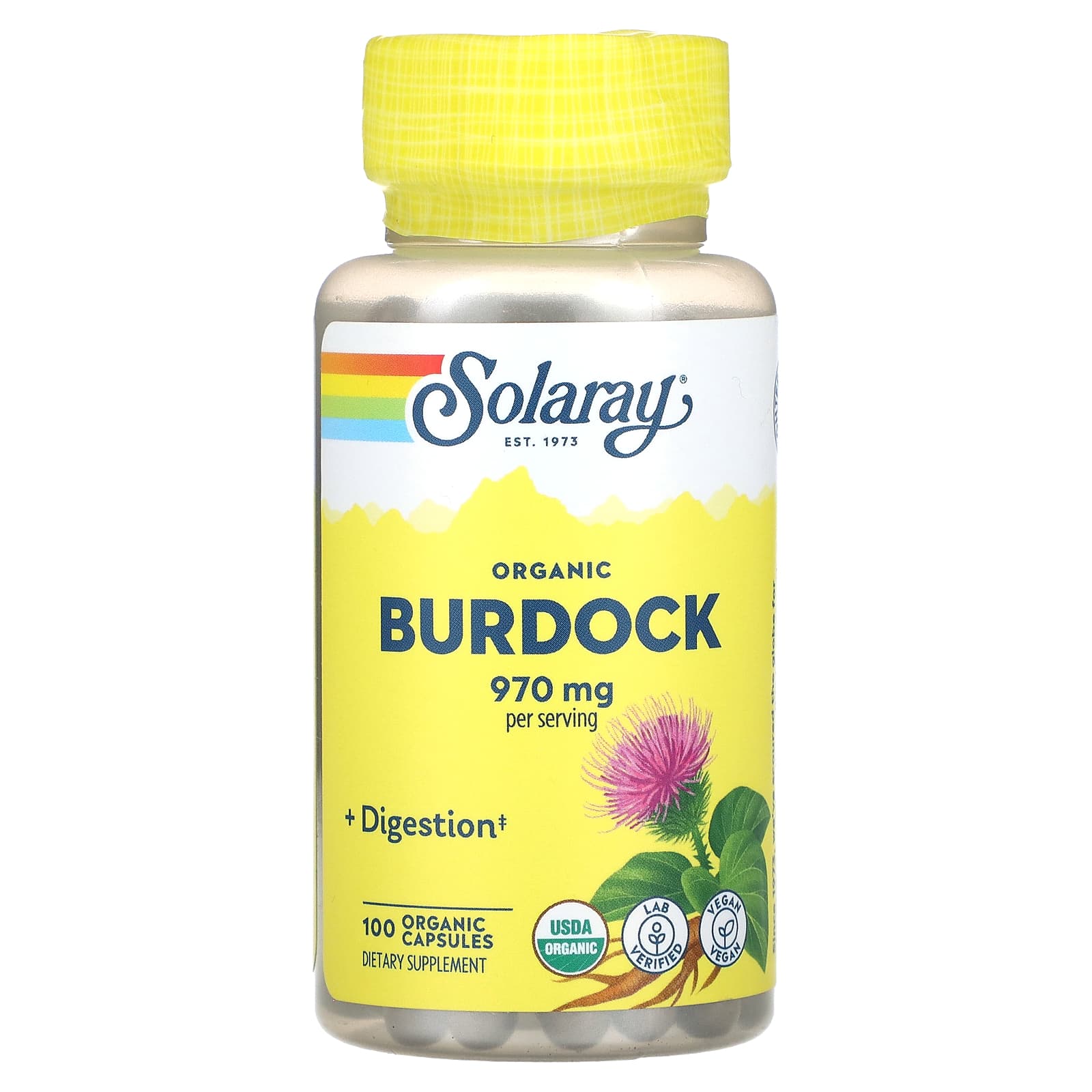 Solaray, Organic Burdock, 100 Organic Capsules (485 mg per Capsule) - Image 1