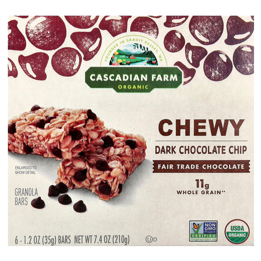 Organic Dark Chocolate Chip Granola Bars by Cascadian Farm - 6 Bars - Image 1