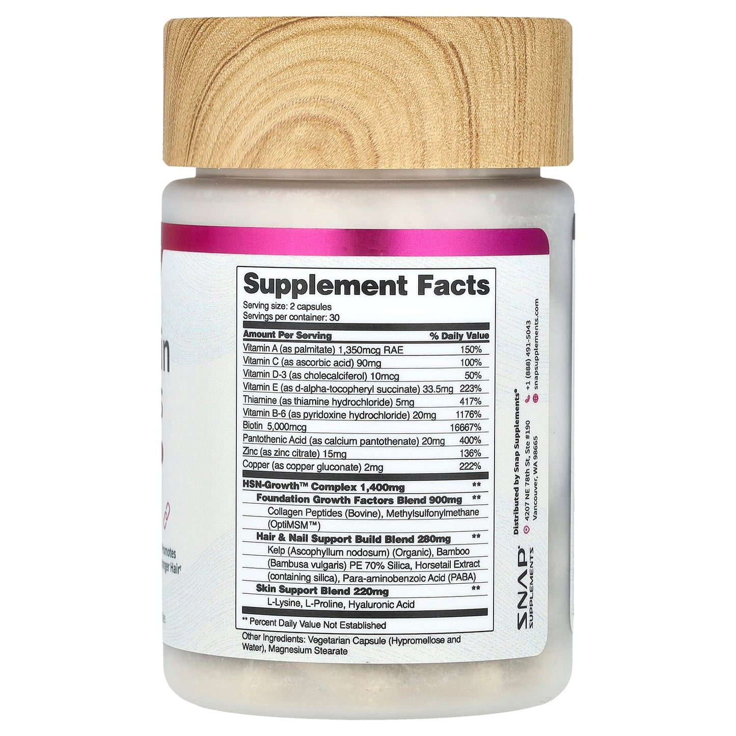 Snap Supplements, Hair, Skin & Nails , 60 Capsules - Image 2
