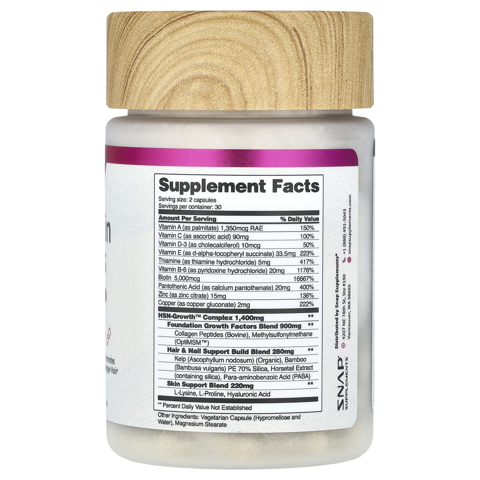 Snap Supplements, Hair, Skin & Nails , 60 Capsules - Image 2