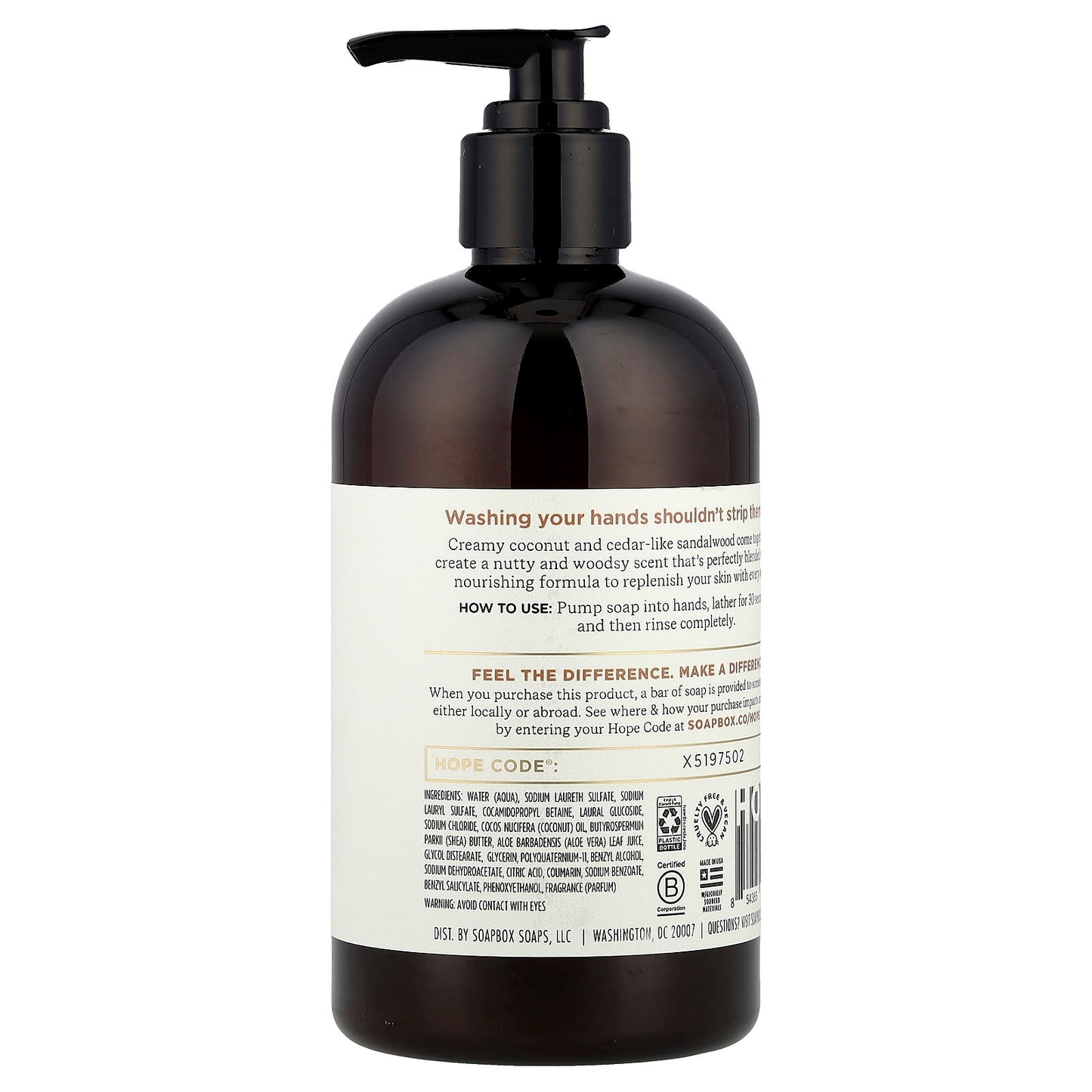 Soapbox, Moisturizing Hand Soap, Coconut Milk + Sandalwood, 12 fl oz (354 ml) - Image 2