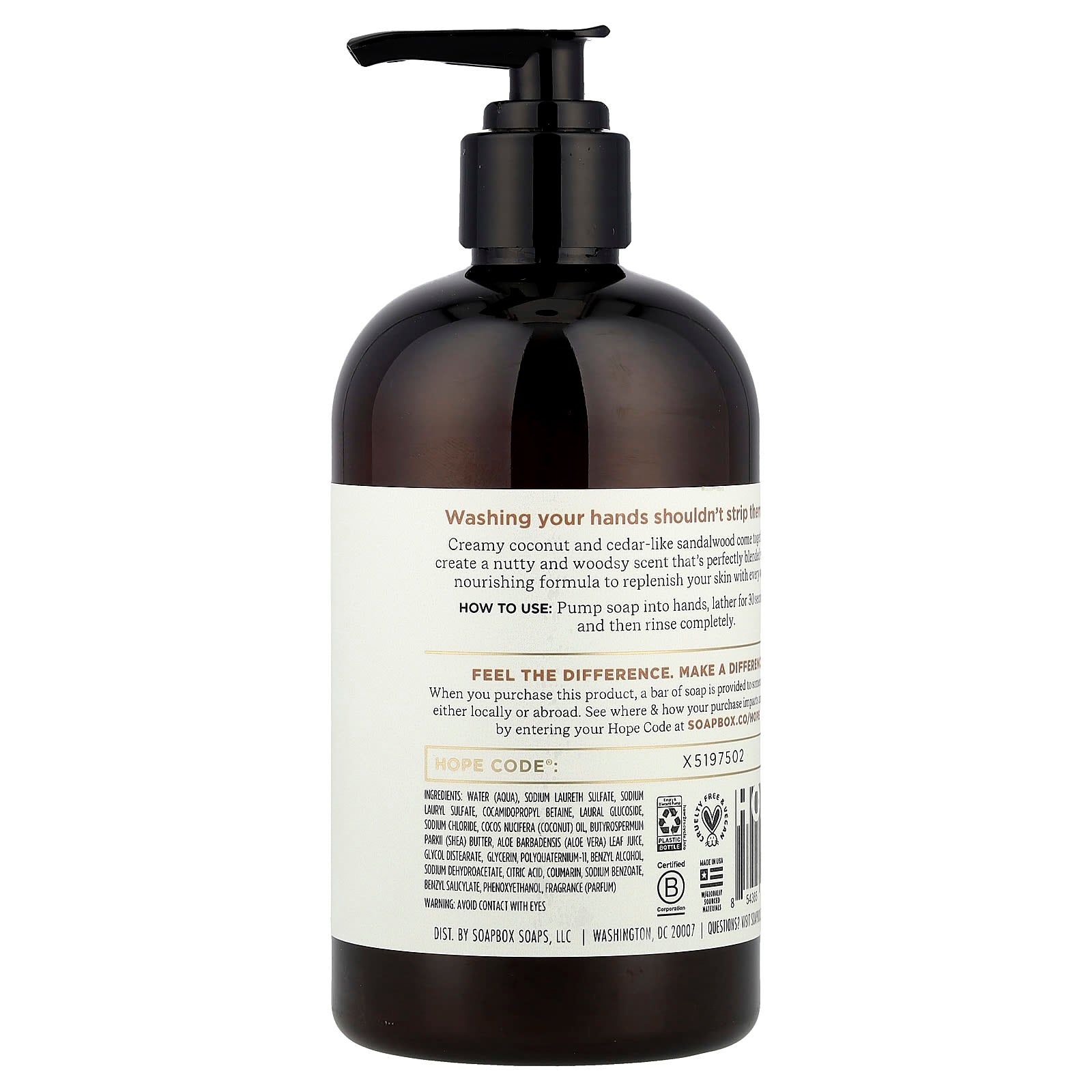 Soapbox, Moisturizing Hand Soap, Coconut Milk + Sandalwood, 12 fl oz (354 ml) - Image 2
