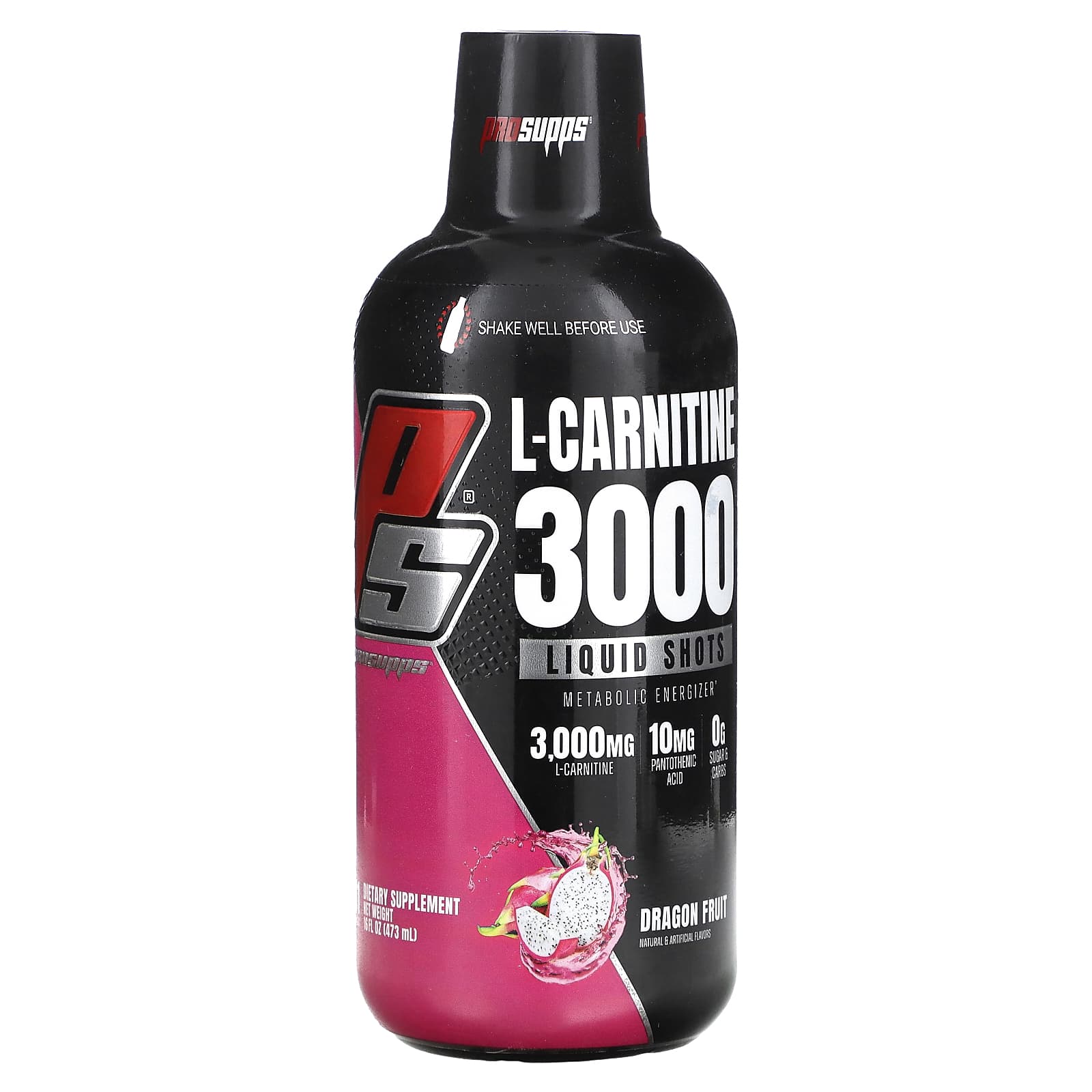 ProSupps, L-Carnitine 3000, Liquid Shots, Dragon Fruit, 16 fl oz (473 ml) - Image 1