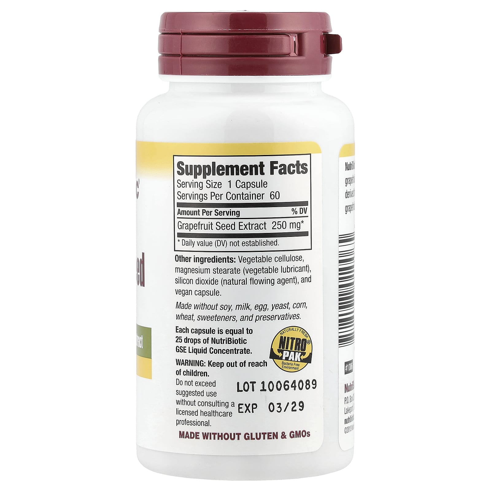 NutriBiotic, Grapefruit Seed Extract, Maximum Strength, 250 mg, 60 Capsules - Image 2
