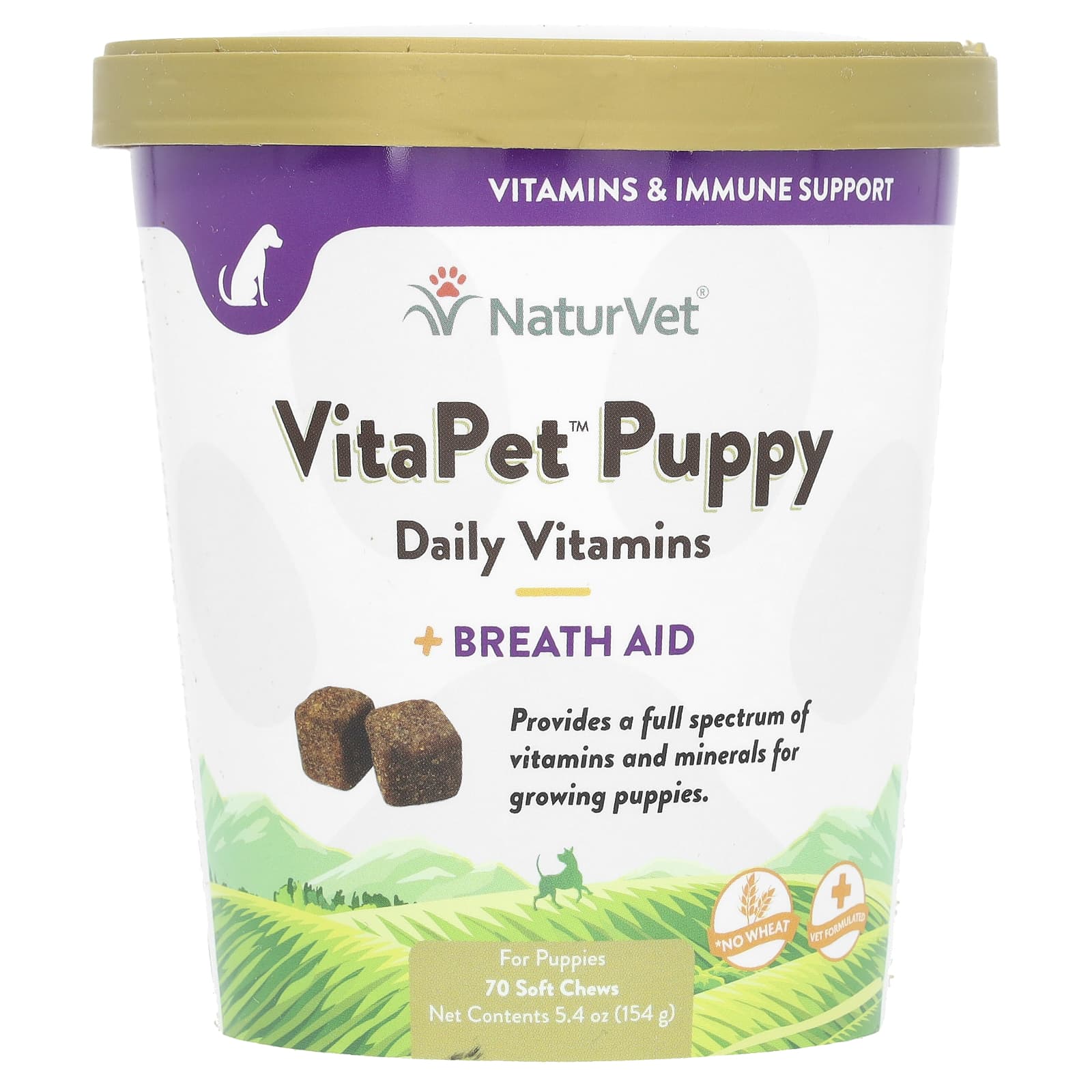 NaturVet, VitaPet Puppy, Daily Vitamins + Breath Aid, For Puppies, 70 Soft Chews, 5.4 oz (154 g) - Image 1