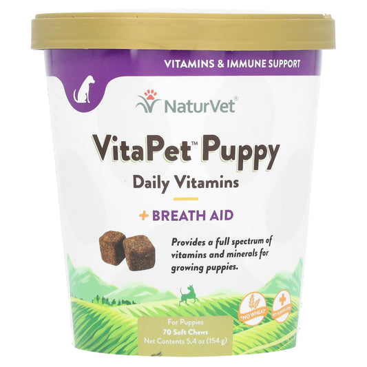 NaturVet, VitaPet Puppy, Daily Vitamins + Breath Aid, For Puppies, 70 Soft Chews, 5.4 oz (154 g) - Image 1