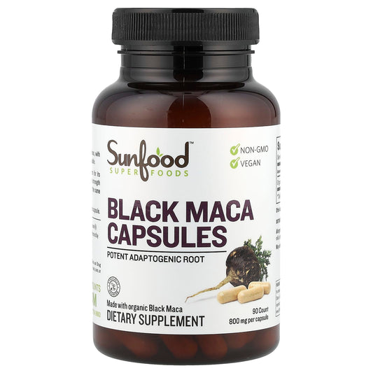Sunfood, Black Maca, 800 mg, 90 Capsules - Image 1